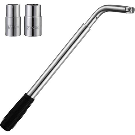 Llave telescópica para ruedas, llave de acero extensible para coches, furgonetas, camiones y caravanas (17 mm, 19 mm, 21 mm y 23 mm)