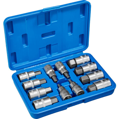 Llave tubular Allen interior 12 piezas - juego de llaves tubulares con maletín, kit de llaves de acero cromo vanadio Allen, pack de herramientas manuales para taller - azul