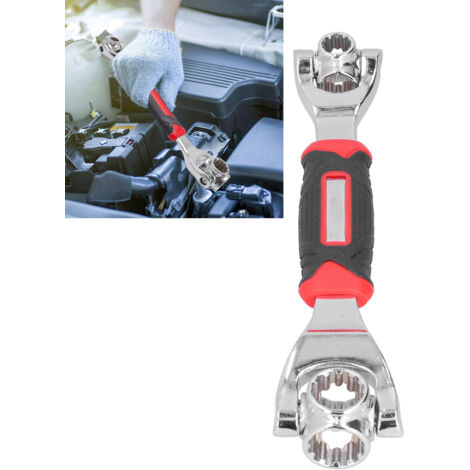 Llave universal multifuncional 48 en 1 con cabezal giratorio de 360° y manómetro doble (métrico/imperial) (acero al carbono, 484 g)