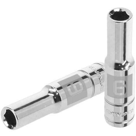 Llave vaso hexagonal larga, cuadro 1/4" - 6 mm