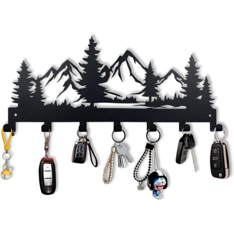 Llavero enGancho de pared de metal con 7 ganchos para llaves, ideal para cocina, entrada, pasillo, dormitorio o puerta de entrada, 25 x 12,5 cm, color negro.