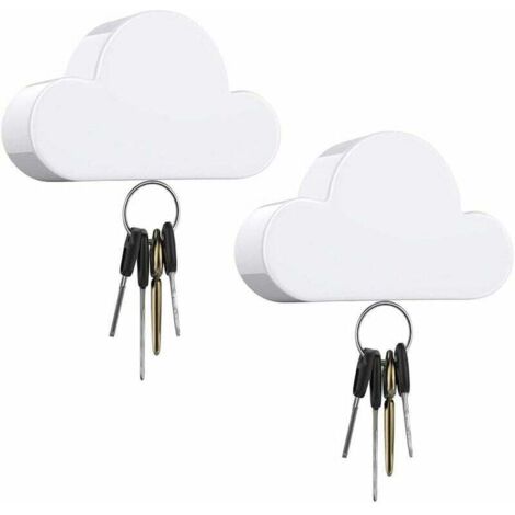 Llavero magnético, [2 piezas] Gancho de pared con forma de nube, Ganchos magnéticos para llaves, Ganchos perfectos para colgar en casa y la oficina, Instalación sencilla sin taladrar - Blanco