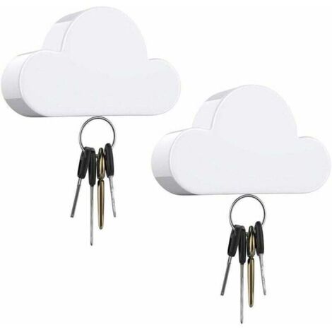 Llavero magnético, paquete de 2, gancho de pared con forma de nube, ganchos magnéticos para llaves, ganchos perfectos para colgar en casa y la oficina, fácil instalación sin taladrar, blanco