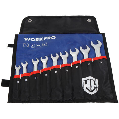 Llaves fijas combinadas, juego 9 piezas. workpro