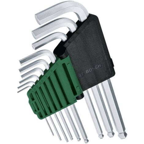 Llaves hexagonales internas Bosch (Cabeza de bola, Acero S2, 1,5-10 mm, Clip de almacenamiento, Set de 9 piezas)