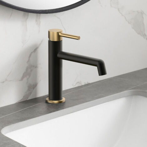 LLAVISAN L157634 OSLO Grifo Monomando de Lavabo Negro Mate Oro - ref: L157634