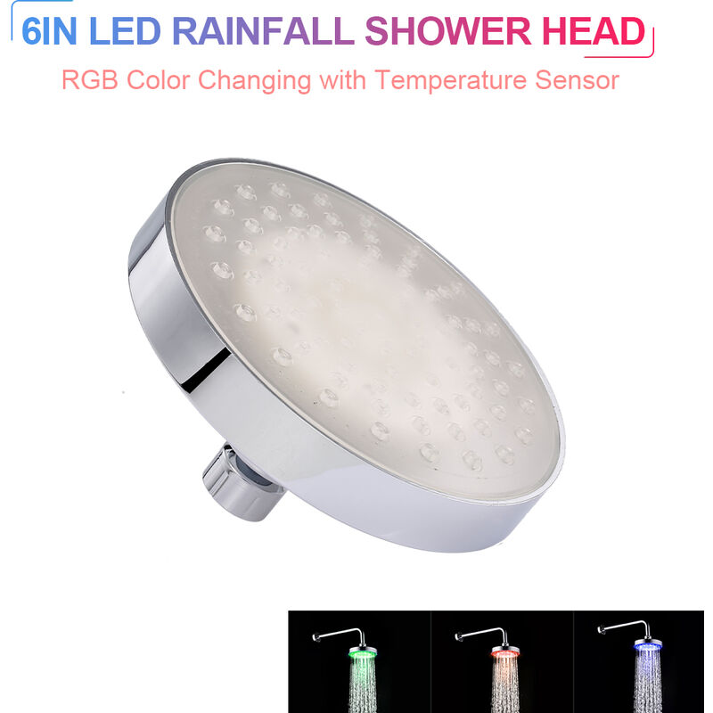 

Llevo ducha de lluvia cabeza de ducha redonda de 6 pulgadas Cabeza RGB con cambio de color del sensor de temperatura de ducha para el bano, de plata,