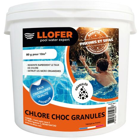 Llofer – Chlore choc poudre 5kg – Désinfectant chloré pour piscine – Teneur 55% en chlore actif – Dissolution rapide et stabilisée