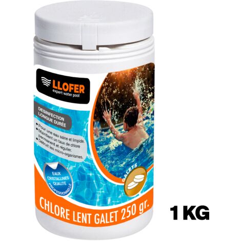 Llofer – Galets de chlore lent 1kg – 4 galets de 250g – Haute teneur en chlore 90% – Pour désinfection piscine efficace - LENT 250 G