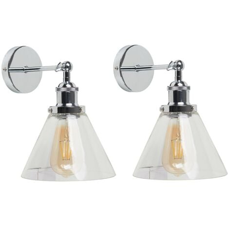 Lloyd Pair of Retro Style Polished Chrome Adjustable Knuckle Joint Wall Lights with Clear Glass Shades