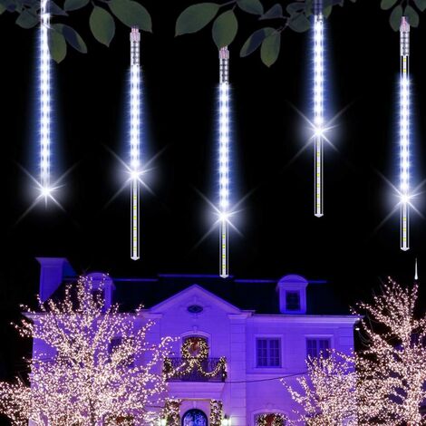 Lluvia de meteoritos de 30 cm, 10 luces de cadena de tubos en espiral impermeables, luz de lluvia de meteoritos de 360 LED para la decoración del árbol del jardín al aire libre de Navidad (blanco)