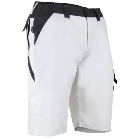 LMA – Bermuda de travail multipoches taille 52 – Bicolore blanc/gris charcoal – Zéro métal pour sécurité – Conçu pour environnements sensibles