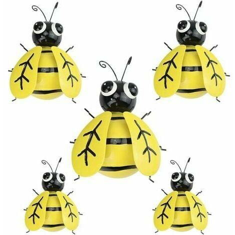 Metal Wall Art, 4pcs Metal Bumble Bee Wall Decor, 3D Iron Bee Art Sculpture Hanging Wall Decor for Outdoor Home Garden Patio Wall Art Bee Ornament