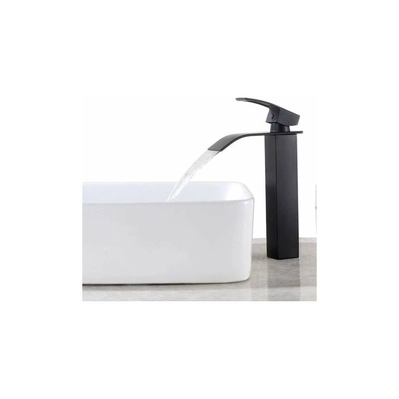 Lmly Black Single Lever Waterfall Bathroom Faucet Square Brass Basin Mixer Tap Tall Faucet Hot Cold Water Basin Mixer Tap