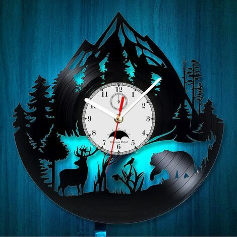 LMLY Horloge Murale Vinyle Sauvage Animal Forest Record - Animal LED lumière Horloge Murale - Horloge en Vinyle Vintage - décoration Murale Salon - Cadeau pour Les Amoureux de la Nature.