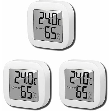 LMLY Thermomètre Hygromètre Intérieur, 3 Pièces Thermomètre Numérique, Thermomètre Chambre Bébé, Mini LCD Termometre pour Maison, Bureau, Chambre de Bébé, Vestiaire (Blanc)