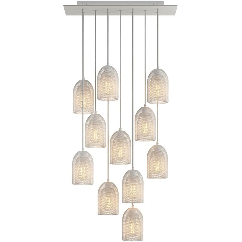

Lámpara colgante a 11 caídas con Rose-One XXL rectangular 675 mm con cable textil y pantalla en metal Ghostbell | Blanco mate - Sin bombilla - Blanco