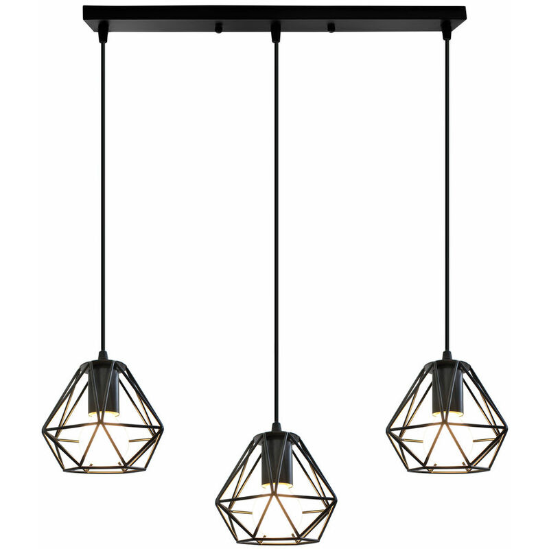 

Wottes - Lámpara colgante ahorro industrial anticuada, E27 droplight retro disco metal creativo luz cocina sala comedor bar 3 luces, Negro - Negro