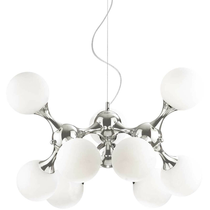 

Ideal Lux Nodi Bianco - Lámpara colgante de techo molecular pequeña de 9 luces, cromada, E14