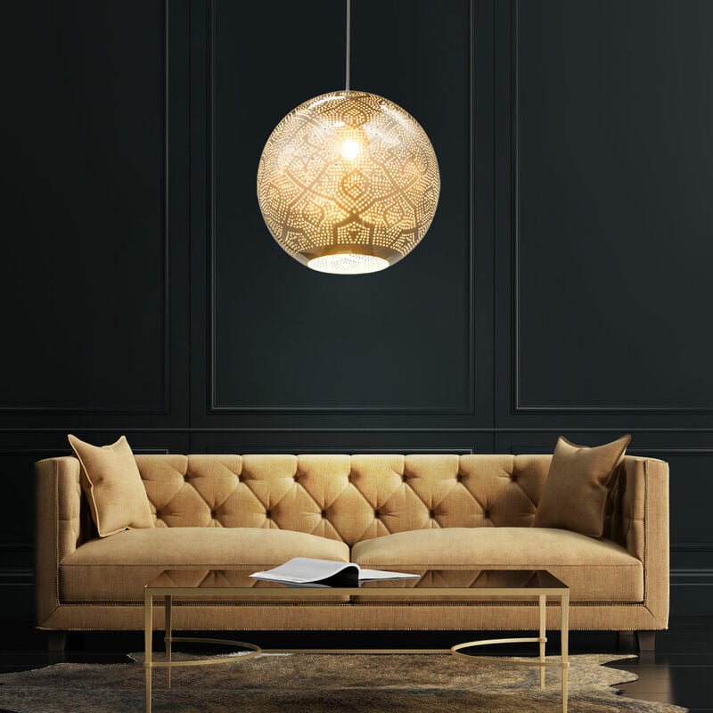 

Lámpara colgante bola cromo lámpara de comedor lámpara colgante colgante bola comedor, patrón oriental, 1x E27, F x Al 35x136 cm