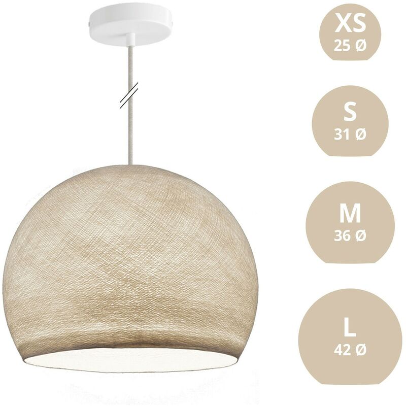 

Lámpara colgante con cable textil, pantalla Cúpula M en hilo de poliéster y acabados metálicos | Con bombilla - Poliéster Beige - Poliéster Beige