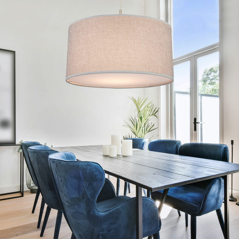 

Lámpara colgante con pantalla textil en color gris. Lámpara de mesa de comedor, lámpara colgante de techo, redonda, 1x E27, diámetro x alto 40 x 20