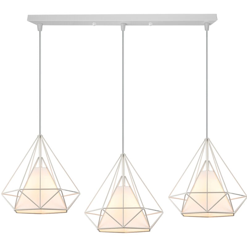

Lámpara colgante E27 jaula diamantes ,iluminación decorativa café individualidad bar creativa interior 3 luces - Blanco - Blanco