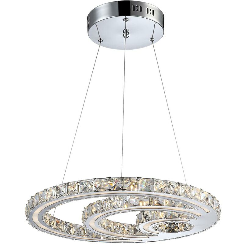 

Lámpara colgante de techo de cristal LED, iluminación para sala de estar, anillos cromados, lámpara colgante