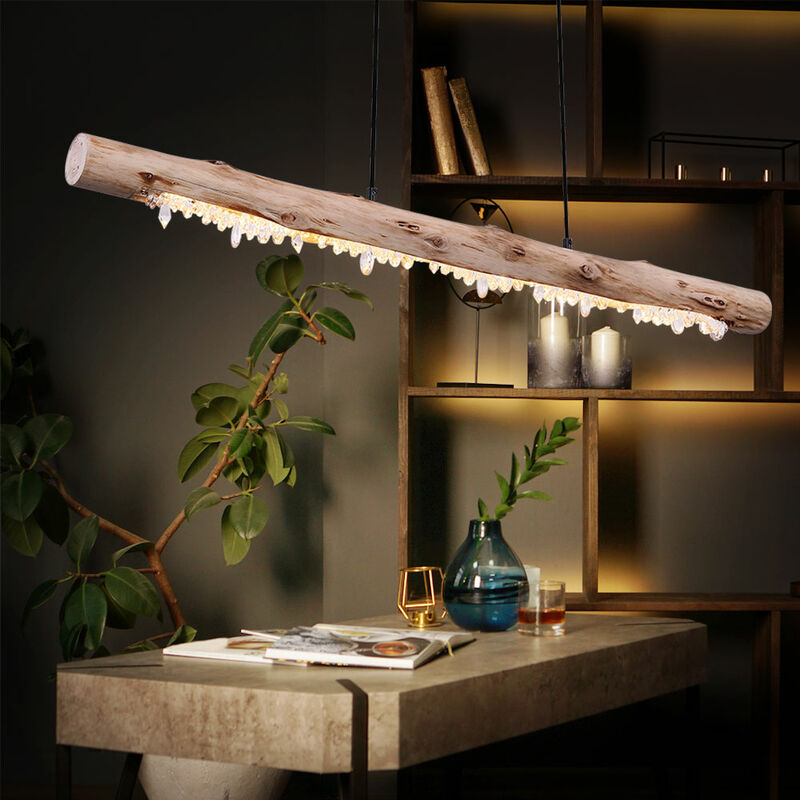 

Lámpara colgante de techo de madera con decoración de cristal vigas de madera lámpara colgante lámpara colgante estilo country, 1x LED 15 vatios 980