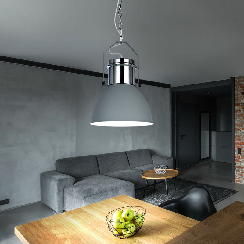 

Lámpara colgante de techo de metal gris claro cromo blanco iluminación retro