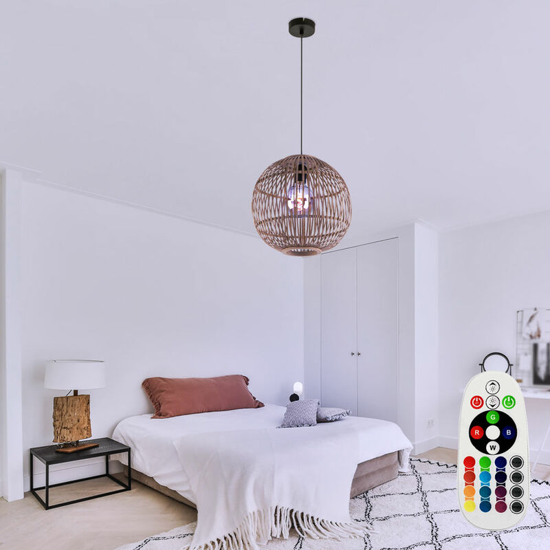 

Lámpara de techo colgante de bola CONTROL REMOTO Lámpara de bambú regulable en un juego que incluye lámparas LED RGB