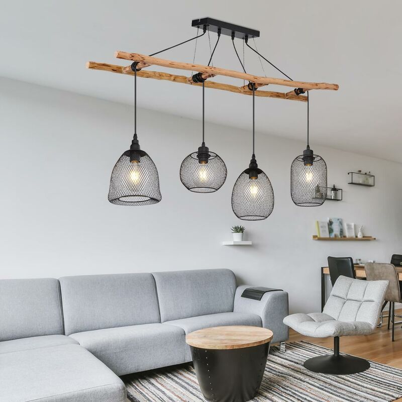 

Lámpara colgante de techo VINTAGE, lámpara colgante de madera clara, iluminación para escaleras, negro