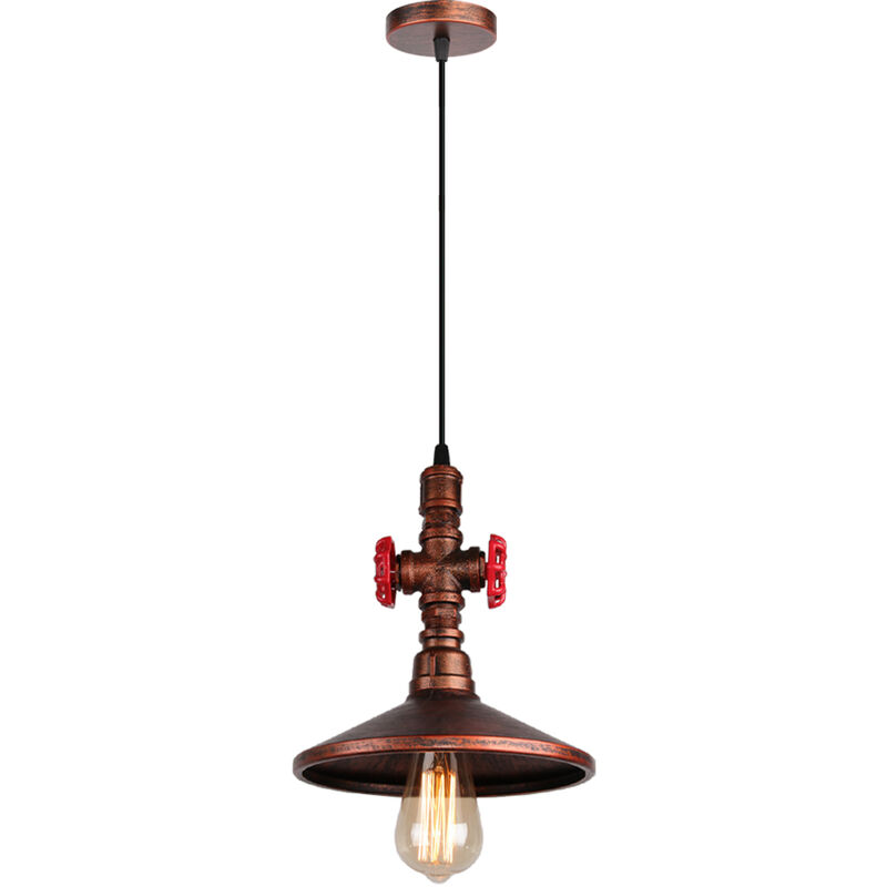 

Lámpara colgante de tubo de agua de metal, luz de techo industrial retro con pantalla (bronce rojo) - Bronce rojo