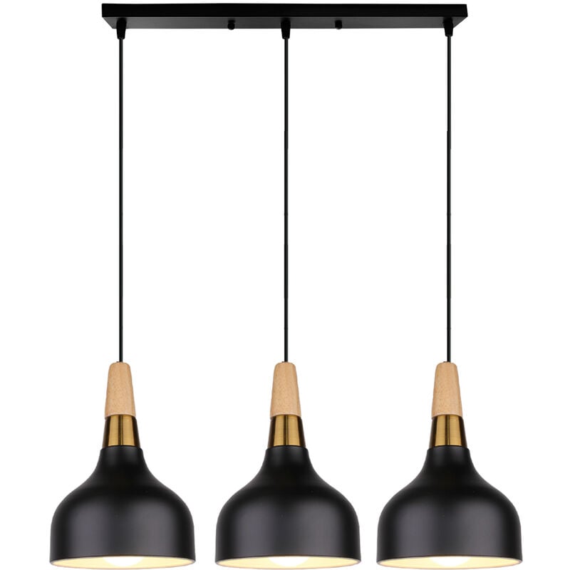 

Lámpara colgante hierro forjado moderno simple restaurante creativo bar E27 luz colgante 3 luces (negro) - Negro