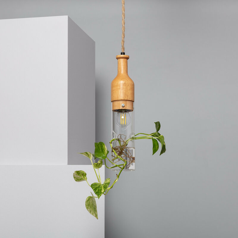

Lámpara Colgante de Madera y Cristal Kathu Botal Madera - Madera - Iluzzia