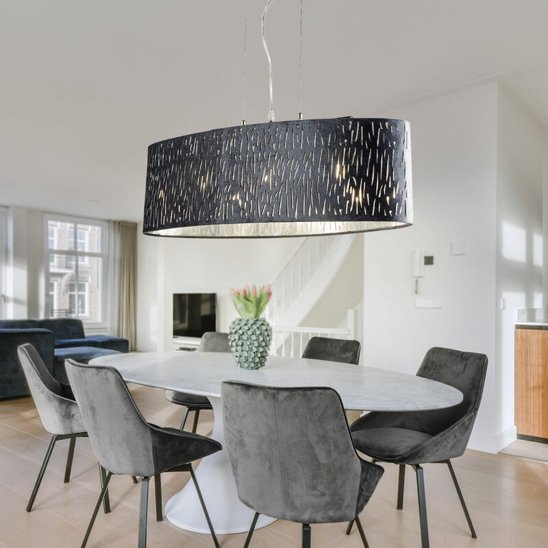 

Lámpara colgante lámpara colgante de terciopelo lámpara de comedor lámpara colgante textil gris, juego de luces, plata metalizado, 3x E27, L x An x