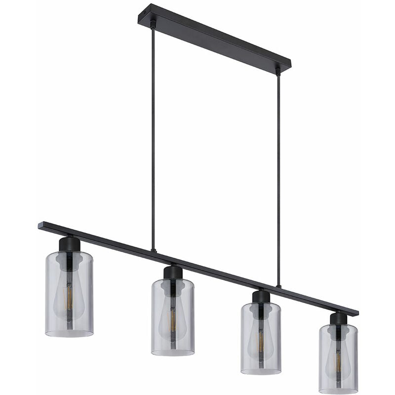 

Lámpara colgante lámpara colgante lámpara colgante de metal barras de metal 3 barras negro mate, pantalla de vidrio diseño humo, 4x E27, L x An x Al