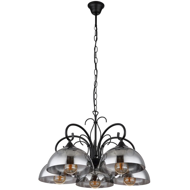 Lámpara colgante lámpara colgante lámpara colgante lámpara de mesa de comedor, regulable en altura 5 llamas, metal cristal ahumado negro, 5x