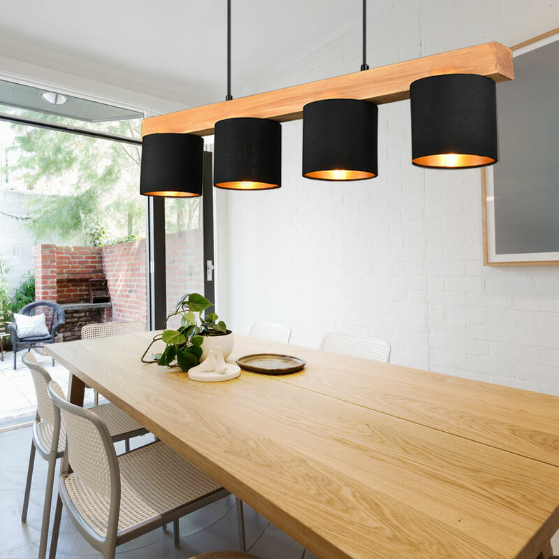 

Lámpara colgante lámpara colgante lámpara de madera lámpara de comedor lámpara de comedor, regulable en altura 4 llamas, tejido de madera natural oro