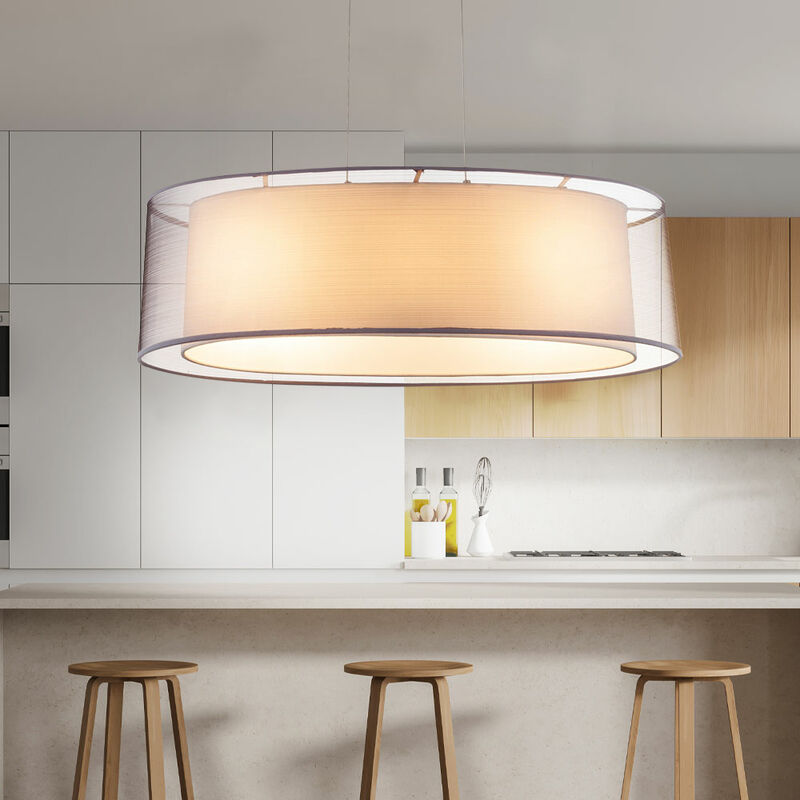 

Etc-shop - Lámpara colgante lámpara colgante pantalla de tela lámpara de techo iluminación interior salón, textil metal gris, 3 casquillos E27, L x