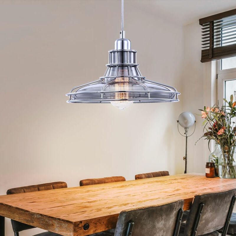 

Lámpara colgante, lámpara de techo, zona de comedor, lámpara colgante, pantalla de cristal redonda en color humo, metal, 1x E27, FxH 26,5x120 cm,