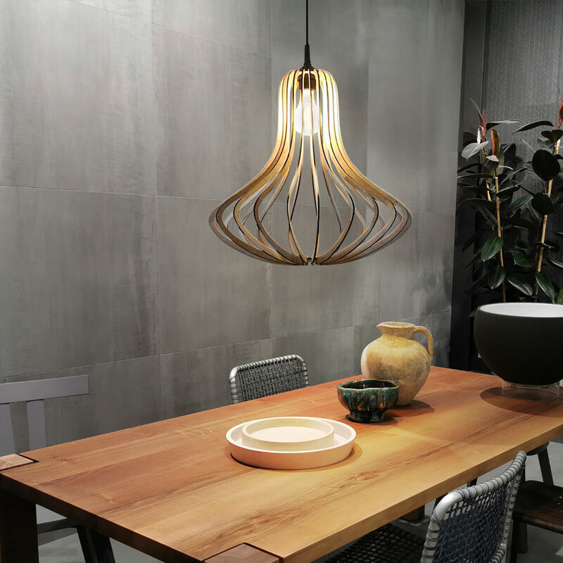 

Lámpara colgante madera lámpara vintage lámpara colgante madera laminillas, madera natural diseño vintage curvado negro, 1x casquillo E27, Pr.41x110