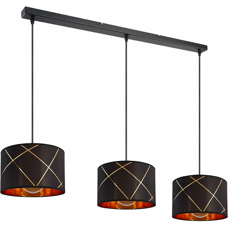 

Lámpara colgante mesa de comedor lámpara colgante oro negro 3 llamas lámpara de comedor E27 Lámpara de salón colgante moderna, con líneas decorativas