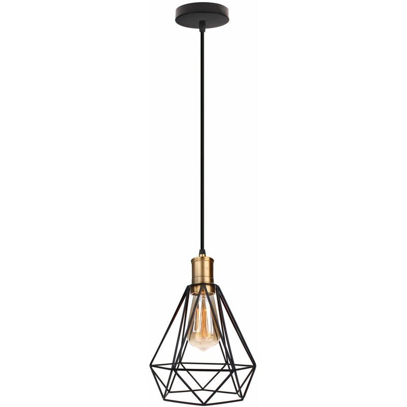 

Lámpara colgante retro industrial hierro metal jaula suspensión luz pantalla vintage diamante decoración luces, Negro - Negro