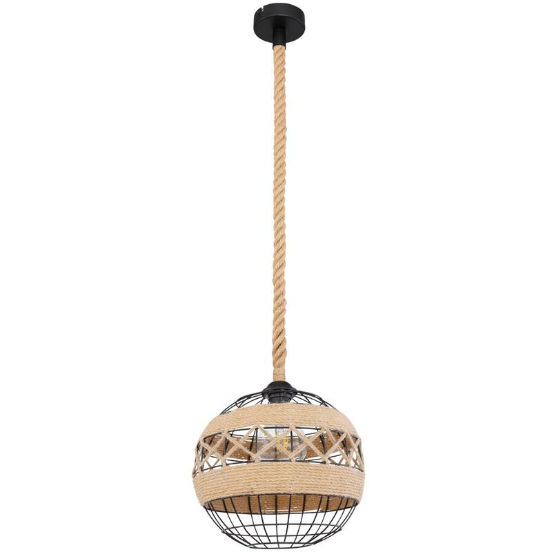 

Lámpara colgante retro lámpara colgante cuerda de cáñamo lámpara de mesa de comedor Boho, malla de alambre negro, 1x E27, DxH 30 x 120 cm