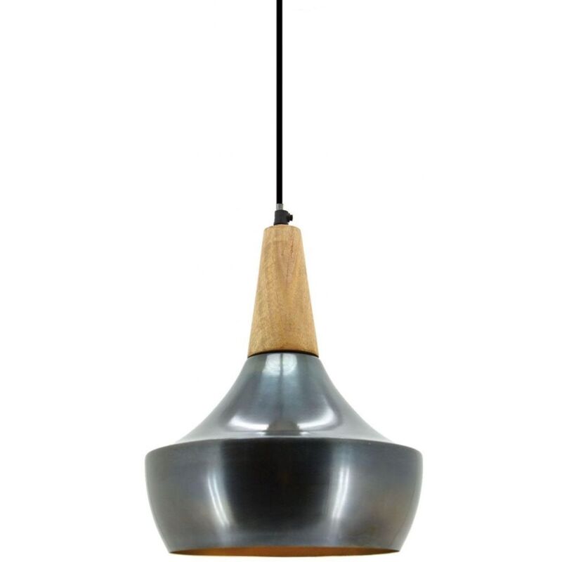 Lámpara colgante vintage de metal y madera