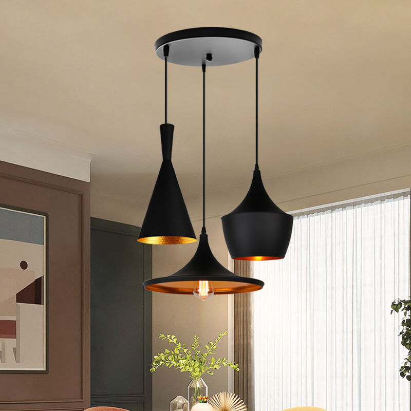 

Lámpara colgante metal moderno,luces colgante retro de personalidad creativa dormitorio decorativa 3 luces - Negro - Negro