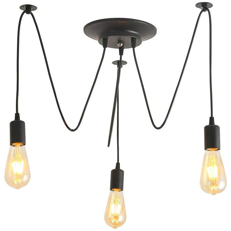 

Lámpara de araña industrial negra, lámpara E27 retro orientable (3 portalámparas) - negro