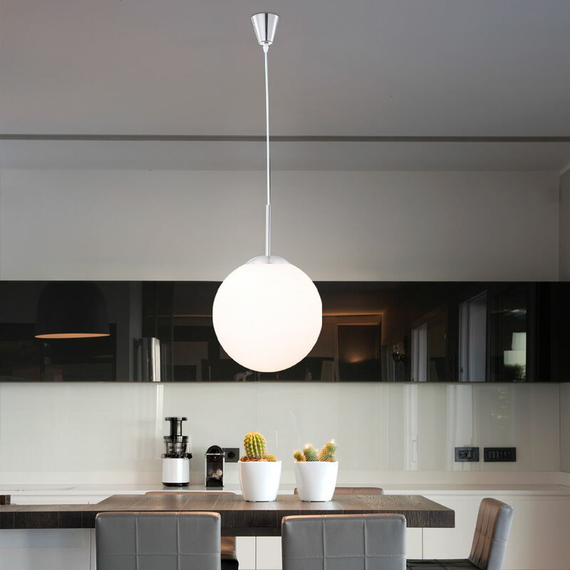 

Lámpara de bola lámpara colgante lámpara colgante lámpara mesa de comedor lámpara de mesa comedor, forma esférica metal cristal níquel ópalo blanco