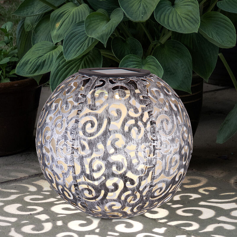 

Lámpara de enchufe solar LED, foco de jardín de bola, decoración de patrón plateado, luz de pico de tierra al aire libre